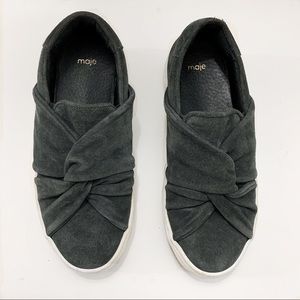 MAJE Knotted Gray Suede Platform High Top Sneakers